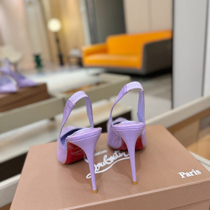 CHRISTIAN LOUBOUTIN 26S SLINGBACK HEELS 105 MM IN LIGHT PURPLE PATENT CALFSKIN