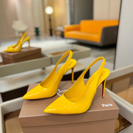 CHRISTIAN LOUBOUTIN 26S SLINGBACK HEELS 105 MM IN DARK YELLOW PATENT CALFSKIN