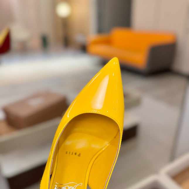 CHRISTIAN LOUBOUTIN 26S SLINGBACK HEELS 105 MM IN DARK YELLOW PATENT CALFSKIN