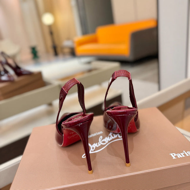 CHRISTIAN LOUBOUTIN 26S SLINGBACK HEELS 105 MM IN DARK RED PATENT CALFSKIN