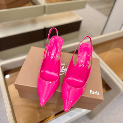 CHRISTIAN LOUBOUTIN 26S SLINGBACK HEELS 105 MM IN DARK PINK PATENT CALFSKIN