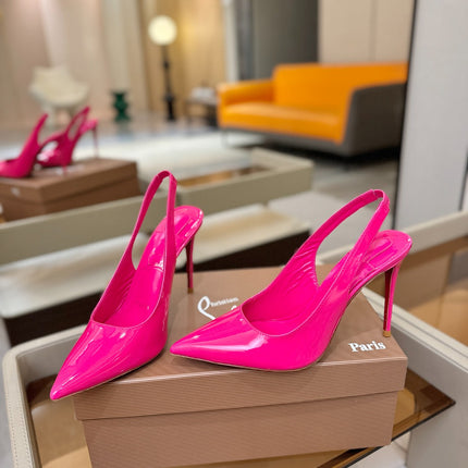 CHRISTIAN LOUBOUTIN 26S SLINGBACK HEELS 105 MM IN DARK PINK PATENT CALFSKIN