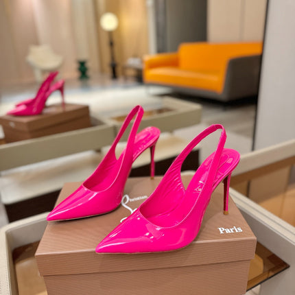 CHRISTIAN LOUBOUTIN 26S SLINGBACK HEELS 105 MM IN DARK PINK PATENT CALFSKIN