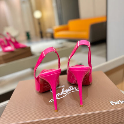 CHRISTIAN LOUBOUTIN 26S SLINGBACK HEELS 105 MM IN DARK PINK PATENT CALFSKIN
