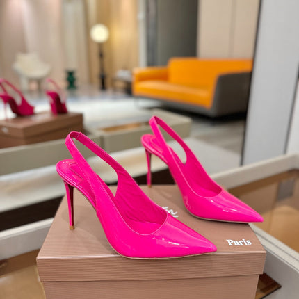 CHRISTIAN LOUBOUTIN 26S SLINGBACK HEELS 105 MM IN DARK PINK PATENT CALFSKIN