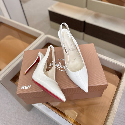 CHRISTIAN LOUBOUTIN 26S SLINGBACK HEELS 105 MM IN WHITE PATENT CALFSKIN