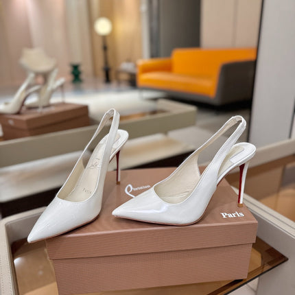 CHRISTIAN LOUBOUTIN 26S SLINGBACK HEELS 105 MM IN WHITE PATENT CALFSKIN