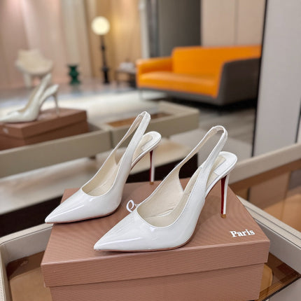 CHRISTIAN LOUBOUTIN 26S SLINGBACK HEELS 105 MM IN WHITE PATENT CALFSKIN