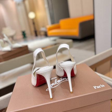CHRISTIAN LOUBOUTIN 26S SLINGBACK HEELS 105 MM IN WHITE PATENT CALFSKIN