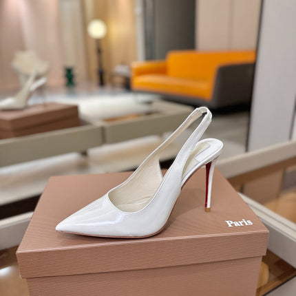 CHRISTIAN LOUBOUTIN 26S SLINGBACK HEELS 105 MM IN WHITE PATENT CALFSKIN