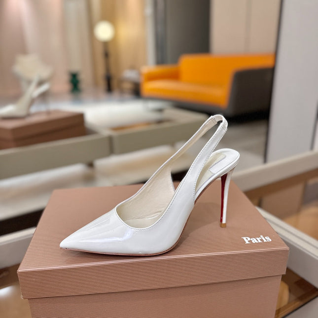 CHRISTIAN LOUBOUTIN 26S SLINGBACK HEELS 105 MM IN WHITE PATENT CALFSKIN