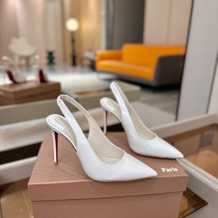 CHRISTIAN LOUBOUTIN 26S SLINGBACK HEELS 105 MM IN WHITE PATENT CALFSKIN