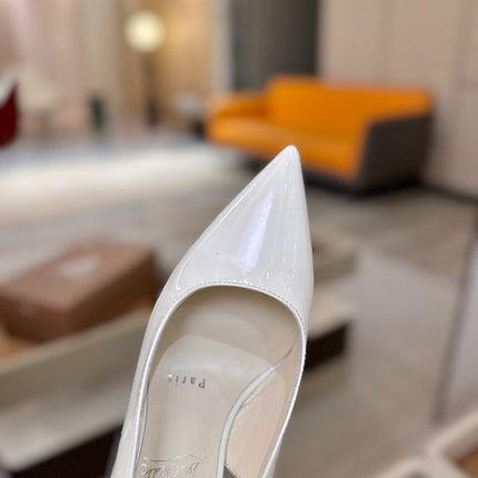 CHRISTIAN LOUBOUTIN 26S SLINGBACK HEELS 105 MM IN WHITE PATENT CALFSKIN