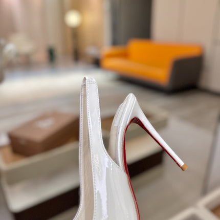CHRISTIAN LOUBOUTIN 26S SLINGBACK HEELS 105 MM IN WHITE PATENT CALFSKIN