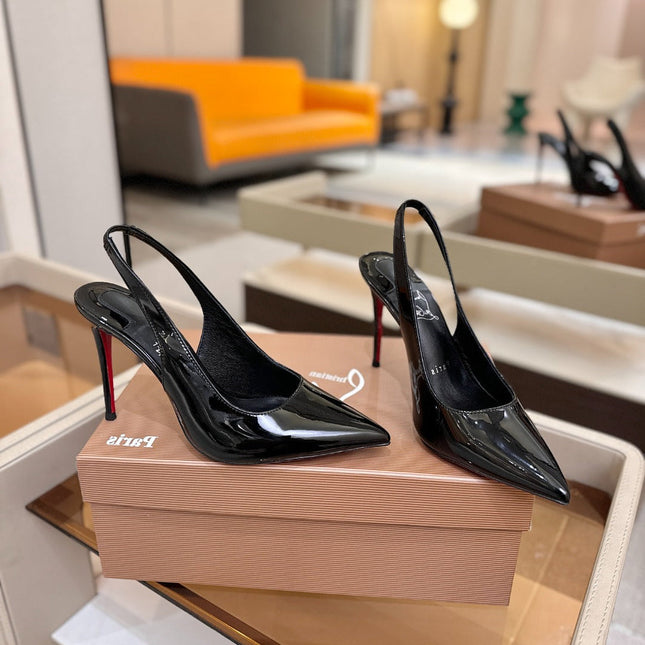 CHRISTIAN LOUBOUTIN 26S SLINGBACK HEELS 105 MM IN BLACK PATENT CALFSKIN