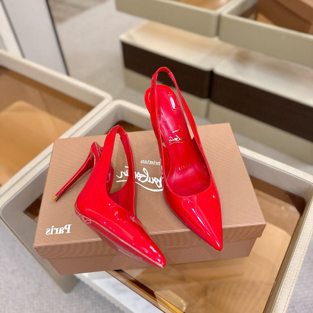 CHRISTIAN LOUBOUTIN 26S SLINGBACK HEELS 105 MM IN RED PATENT CALFSKIN