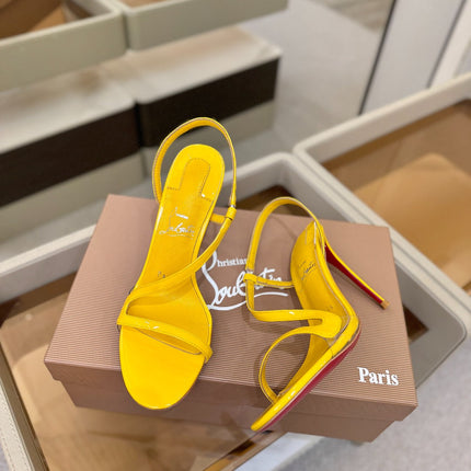 CHRISTIAN LOUBOUTIN 26S ROSA Z HIGH-HEEL SANDALS 105 MM IN YELLOW PATENT LAMBSKIN