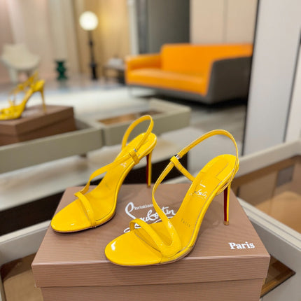 CHRISTIAN LOUBOUTIN 26S ROSA Z HIGH-HEEL SANDALS 105 MM IN YELLOW PATENT LAMBSKIN