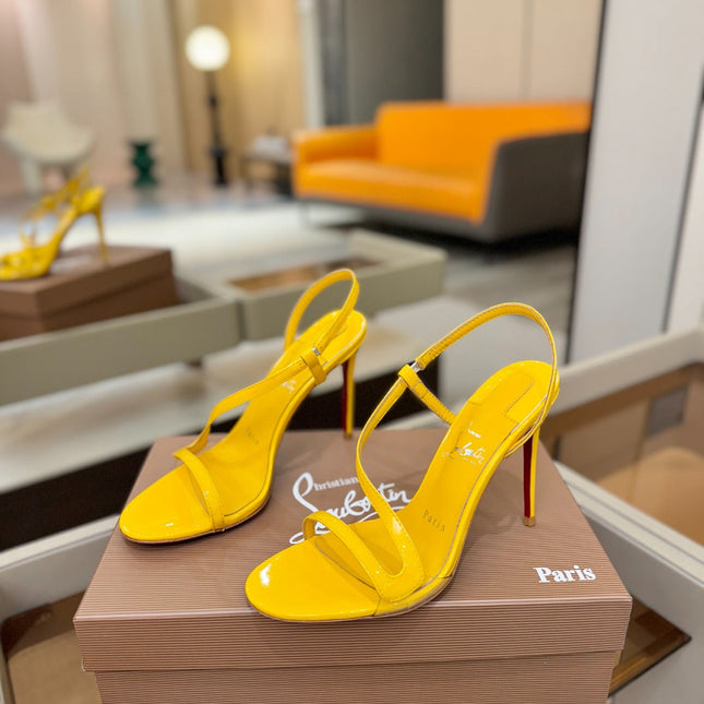 CHRISTIAN LOUBOUTIN 26S ROSA Z HIGH-HEEL SANDALS 105 MM IN YELLOW PATENT LAMBSKIN