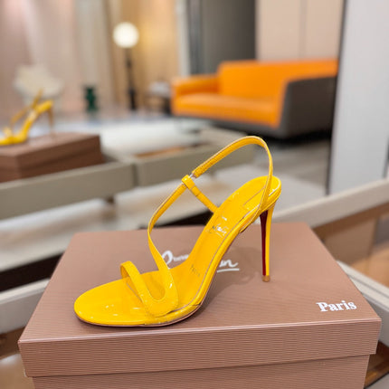 CHRISTIAN LOUBOUTIN 26S ROSA Z HIGH-HEEL SANDALS 105 MM IN YELLOW PATENT LAMBSKIN