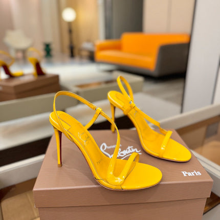 CHRISTIAN LOUBOUTIN 26S ROSA Z HIGH-HEEL SANDALS 105 MM IN YELLOW PATENT LAMBSKIN