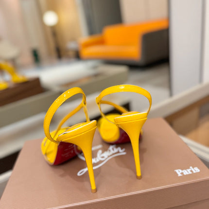 CHRISTIAN LOUBOUTIN 26S ROSA Z HIGH-HEEL SANDALS 105 MM IN YELLOW PATENT LAMBSKIN