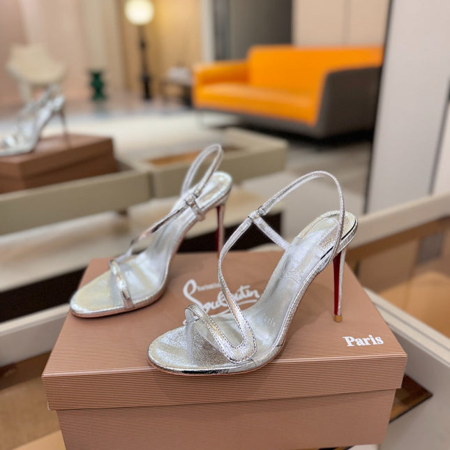 CHRISTIAN LOUBOUTIN 26S ROSA Z HIGH-HEEL SANDALS 105 MM IN SILVER LAMBSKIN