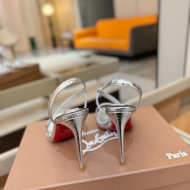 CHRISTIAN LOUBOUTIN 26S ROSA Z HIGH-HEEL SANDALS 105 MM IN SILVER LAMBSKIN