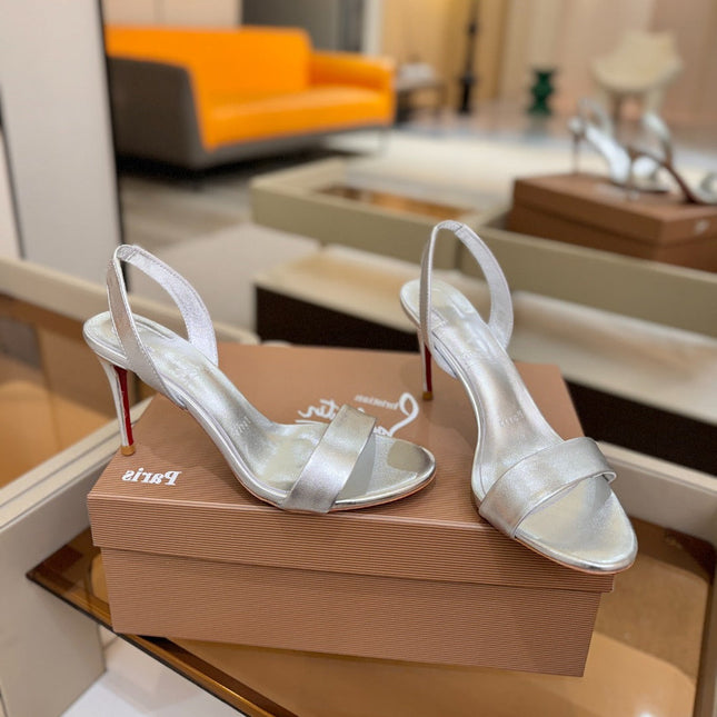 CHRISTIAN LOUBOUTIN 26S HEELED SANDALS 105 MM IN SILVER CALFSKIN