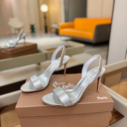 CHRISTIAN LOUBOUTIN 26S HEELED SANDALS 105 MM IN SILVER CALFSKIN
