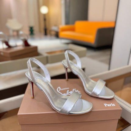 CHRISTIAN LOUBOUTIN 26S HEELED SANDALS 105 MM IN SILVER CALFSKIN