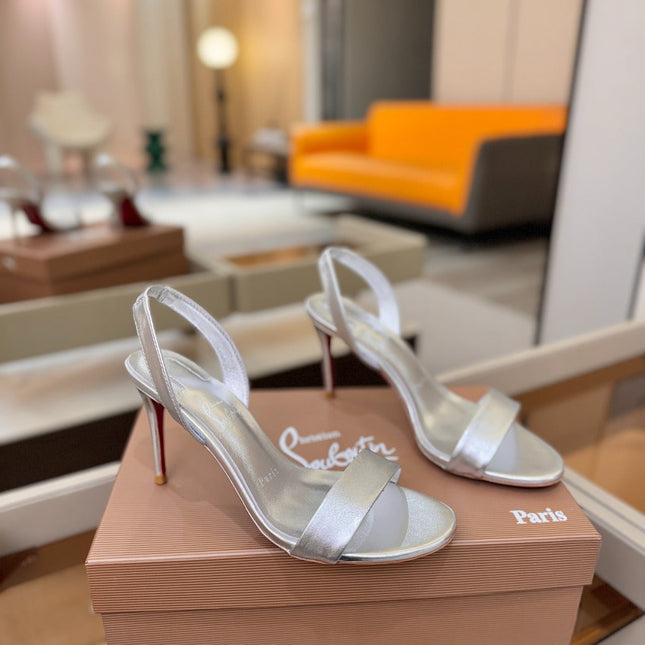 CHRISTIAN LOUBOUTIN 26S HEELED SANDALS 105 MM IN SILVER CALFSKIN