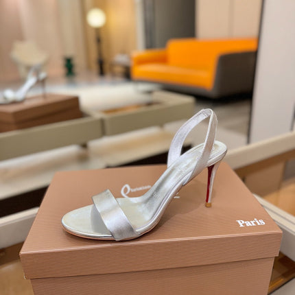 CHRISTIAN LOUBOUTIN 26S HEELED SANDALS 105 MM IN SILVER CALFSKIN