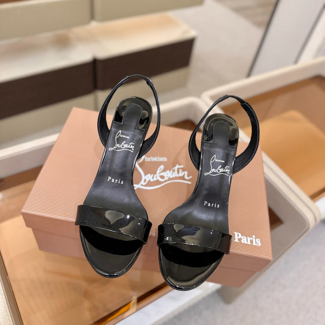 CHRISTIAN LOUBOUTIN 26S HEELED SANDALS 105 MM IN BLACK PATENT CALFSKIN