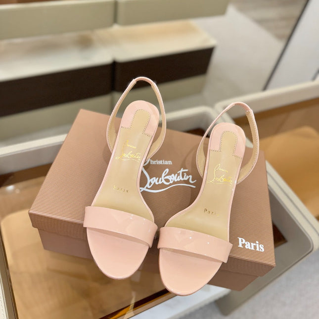 CHRISTIAN LOUBOUTIN 26S HEELED SANDALS 105 MM IN NUDE PINK PATENT CALFSKIN