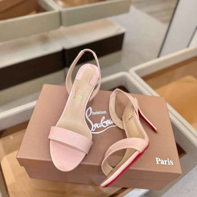 CHRISTIAN LOUBOUTIN 26S HEELED SANDALS 105 MM IN NUDE PINK PATENT CALFSKIN