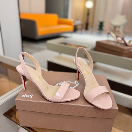 CHRISTIAN LOUBOUTIN 26S HEELED SANDALS 105 MM IN NUDE PINK PATENT CALFSKIN