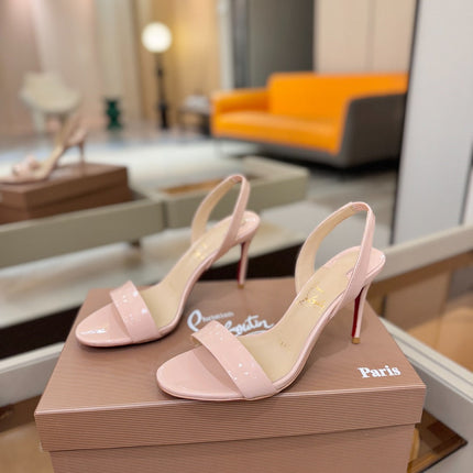 CHRISTIAN LOUBOUTIN 26S HEELED SANDALS 105 MM IN NUDE PINK PATENT CALFSKIN