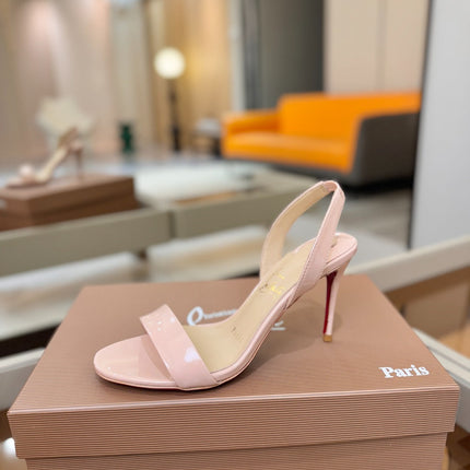 CHRISTIAN LOUBOUTIN 26S HEELED SANDALS 105 MM IN NUDE PINK PATENT CALFSKIN
