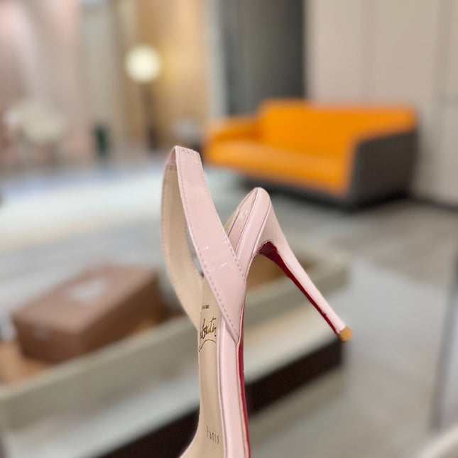 CHRISTIAN LOUBOUTIN 26S HEELED SANDALS 105 MM IN NUDE PINK PATENT CALFSKIN