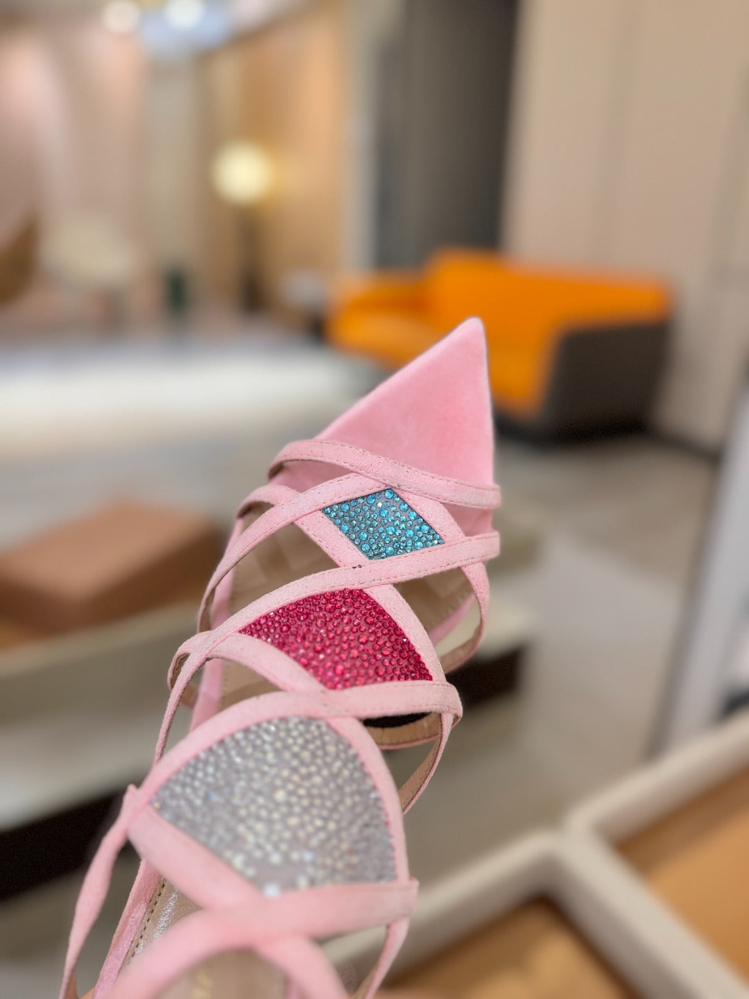 GIANVITO ROSSI 26S CROSS STRAP HEELS 85 MM IN PINK SUEDE