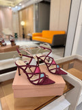 GIANVITO ROSSI 26S CROSS STRAP HEELS 85 MM IN DARK RED SUEDE
