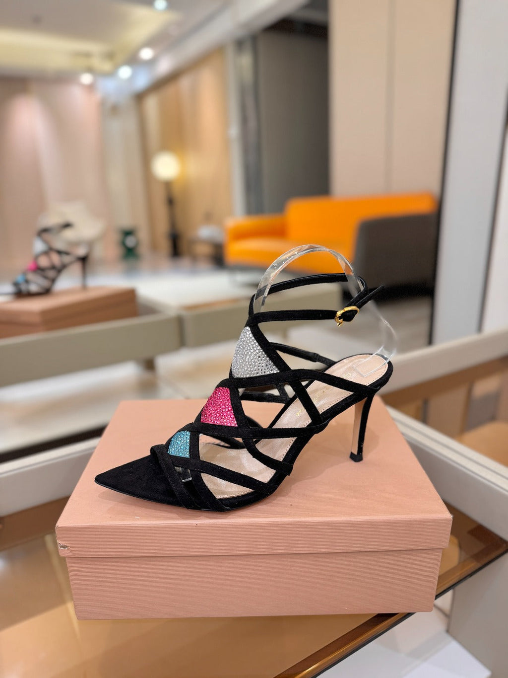 GIANVITO ROSSI 26S CROSS STRAP HEELS 85 MM IN BLACK SUEDE