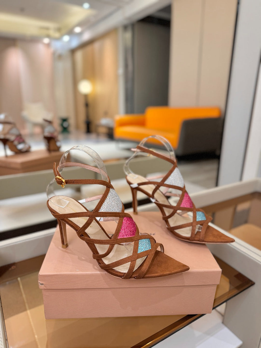 GIANVITO ROSSI 26S CROSS STRAP HEELS 85 MM IN BROWN SUEDE