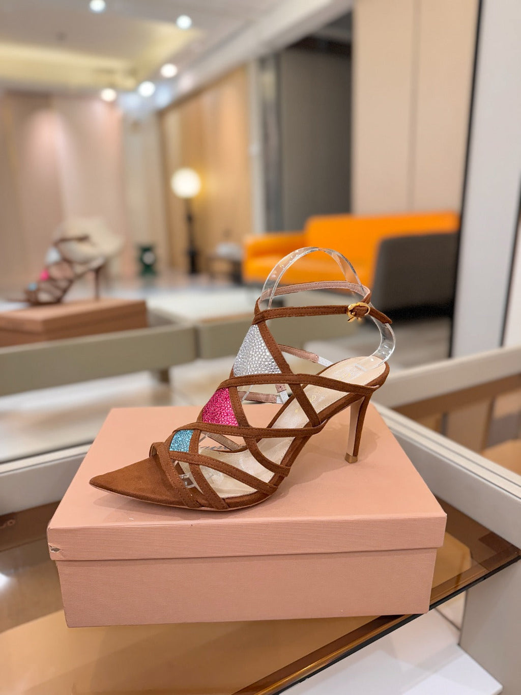 GIANVITO ROSSI 26S CROSS STRAP HEELS 85 MM IN BROWN SUEDE
