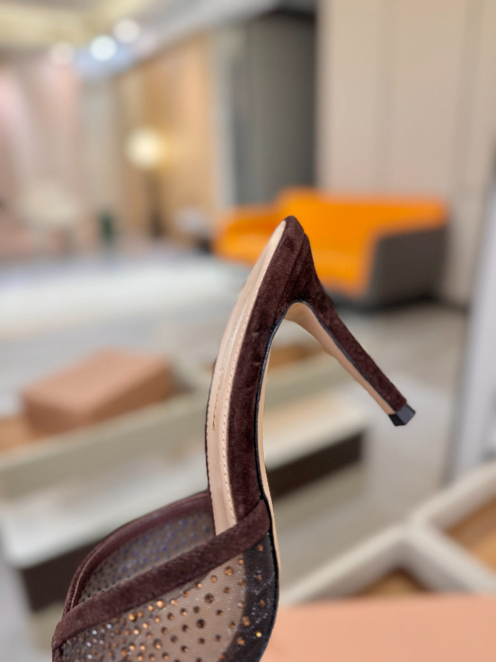 GIANVITO ROSSI 26S POINTED TOE HIGH HEELS 85 MM IN DARK BROWN SUEDE WITH RHINESTONE STRAP