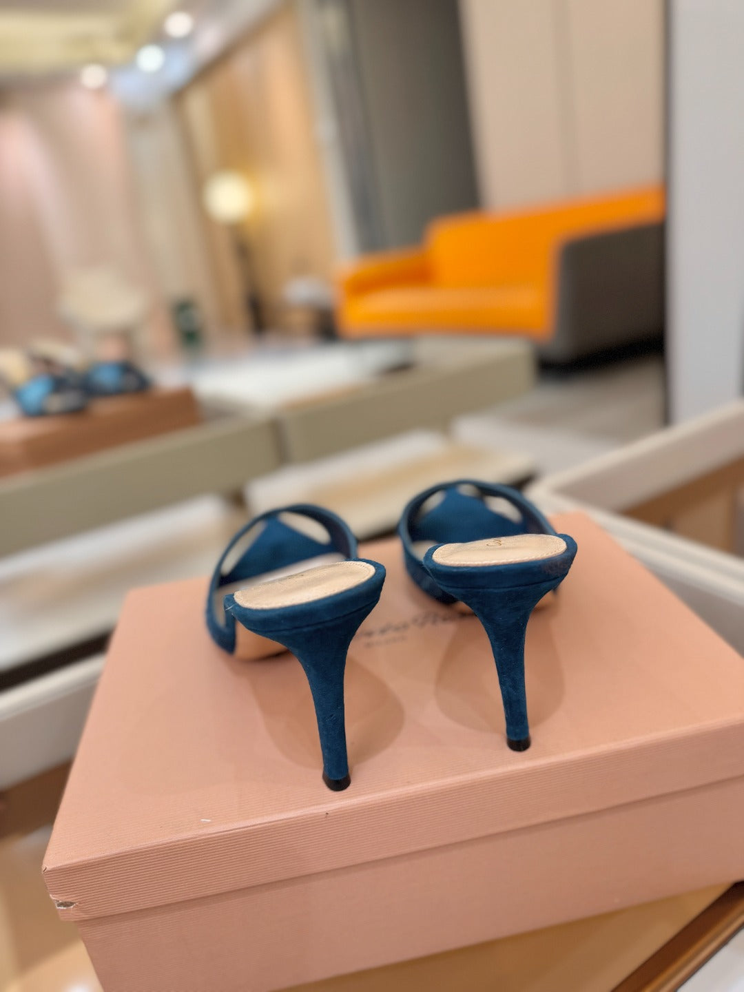 GIANVITO ROSSI 26S POINTED TOE HIGH HEELS 85 MM IN DEEP OCEAN BLUE SUEDE WITH RHINESTONE STRAP