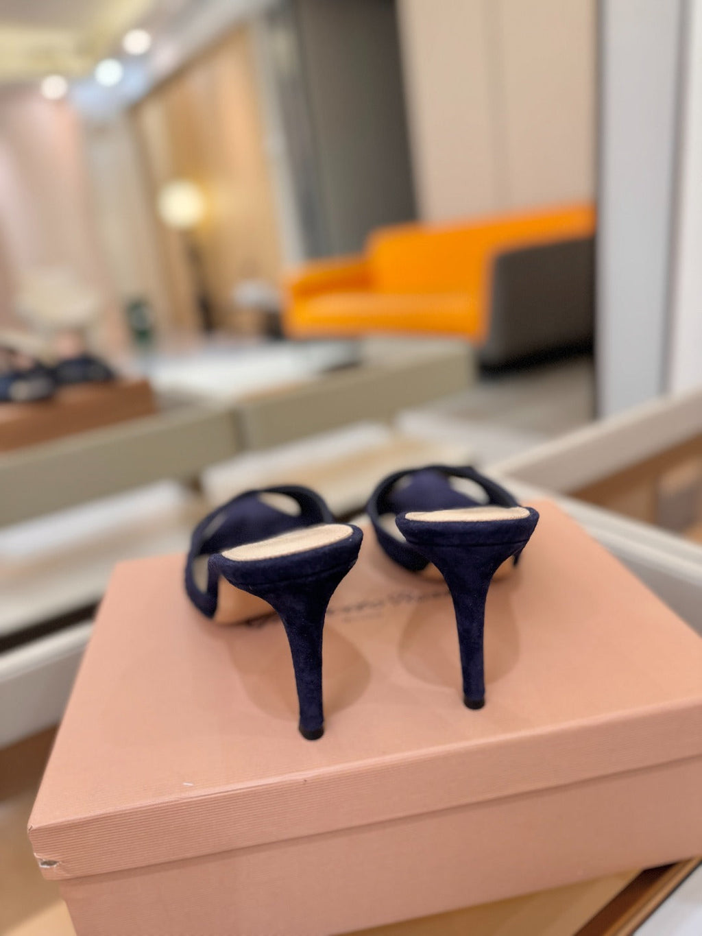 GIANVITO ROSSI 26S POINTED TOE HIGH HEELS 85 MM IN DEEP PURPLE BLUE SUEDE WITH RHINESTONE STRAP