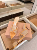 GIANVITO ROSSI 26S POINTED TOE HIGH HEELS 85 MM IN LIGHT ORANGE SUEDE WITH RHINESTONE STRAP
