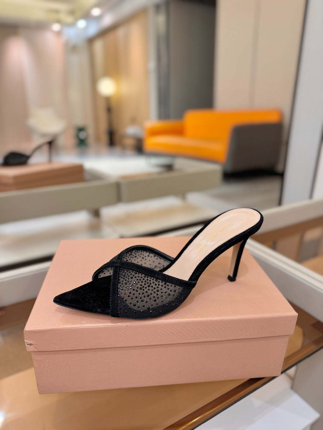 GIANVITO ROSSI 26S POINTED TOE HIGH HEELS 85 MM IN BLACK SUEDE WITH RHINESTONE STRAP